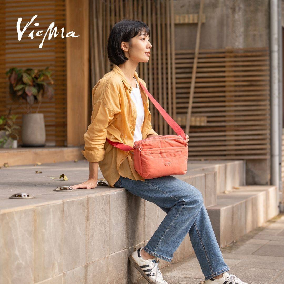 日系千層郵差包-珊瑚橘單色(5045)