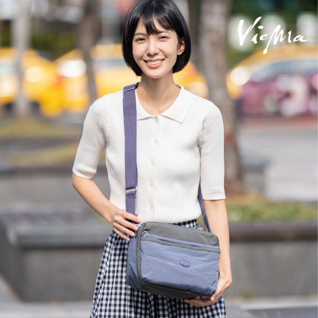 日系千層郵差包-牛仔藍配灰(5045)