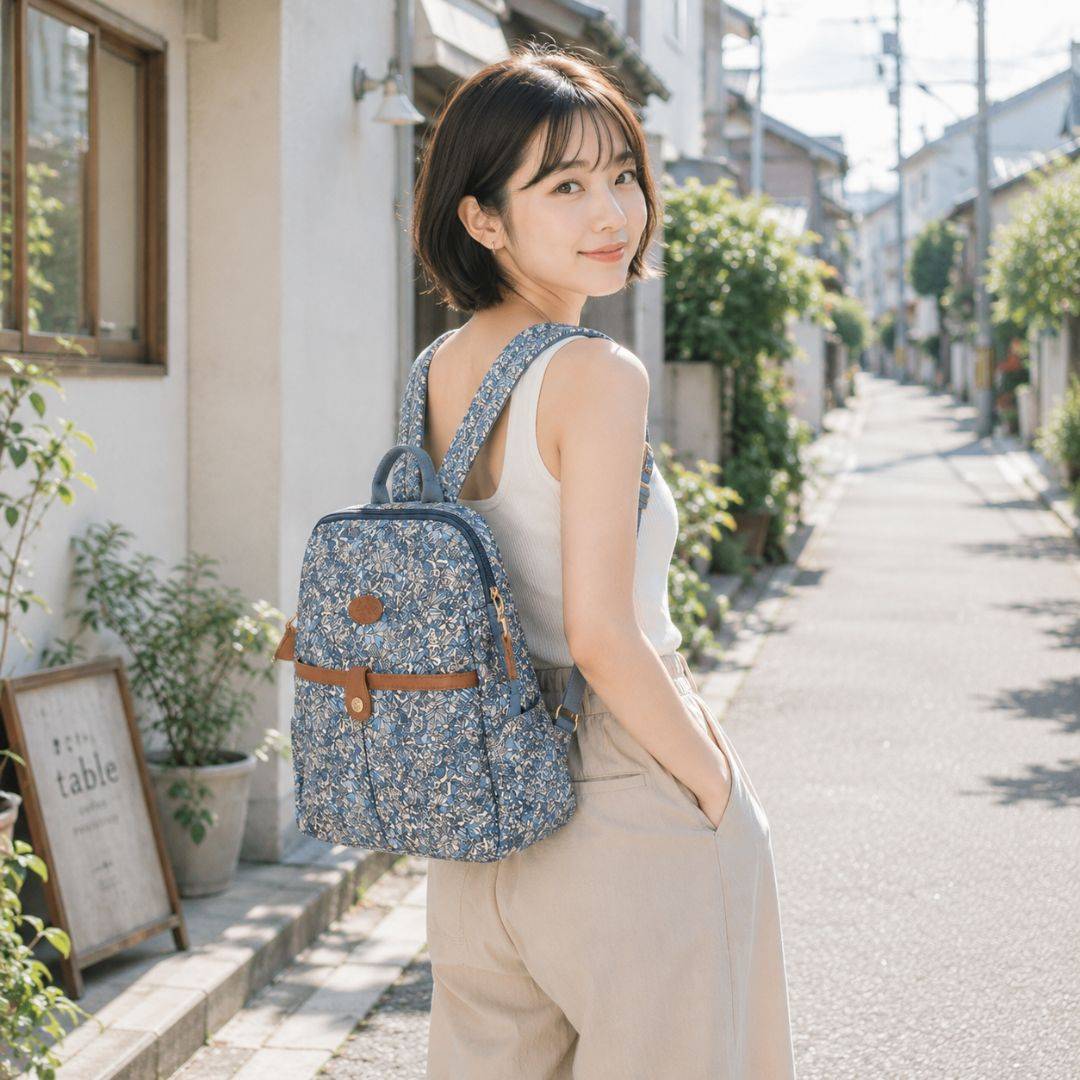 【新品】日本限量藍蝴蝶結印花-防盜後背兩用包12L(3138)