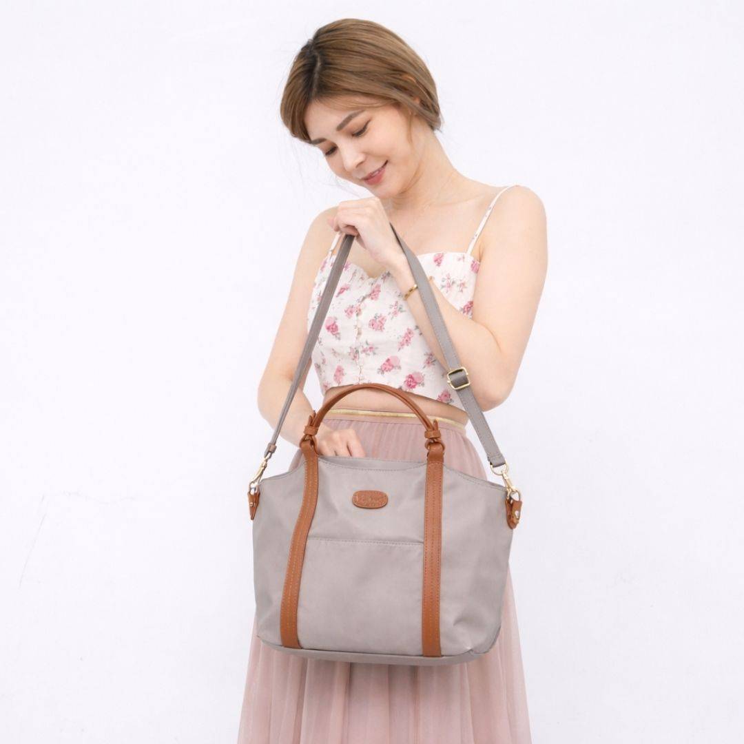 [新品上架] 頂級手工皮革拼接英國淑女手提斜背包-霧灰(3239)