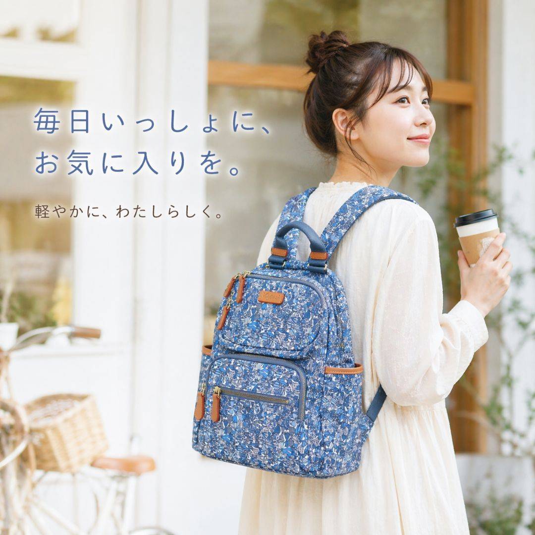 【限量印花】日系頂級質感多夾層後背包10L-藍蝴蝶結(3032A)