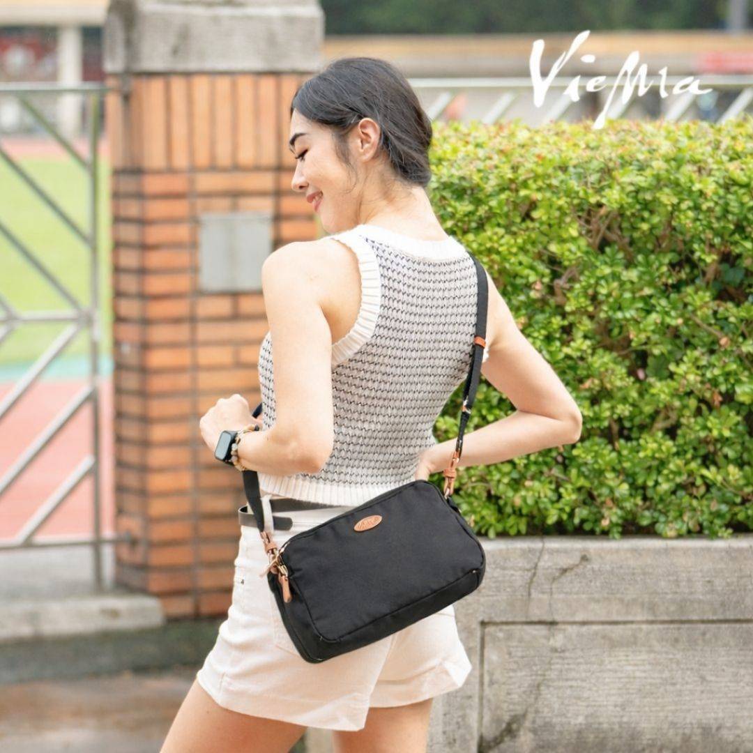 日系質感尼龍雙夾層兩用包-黑6002