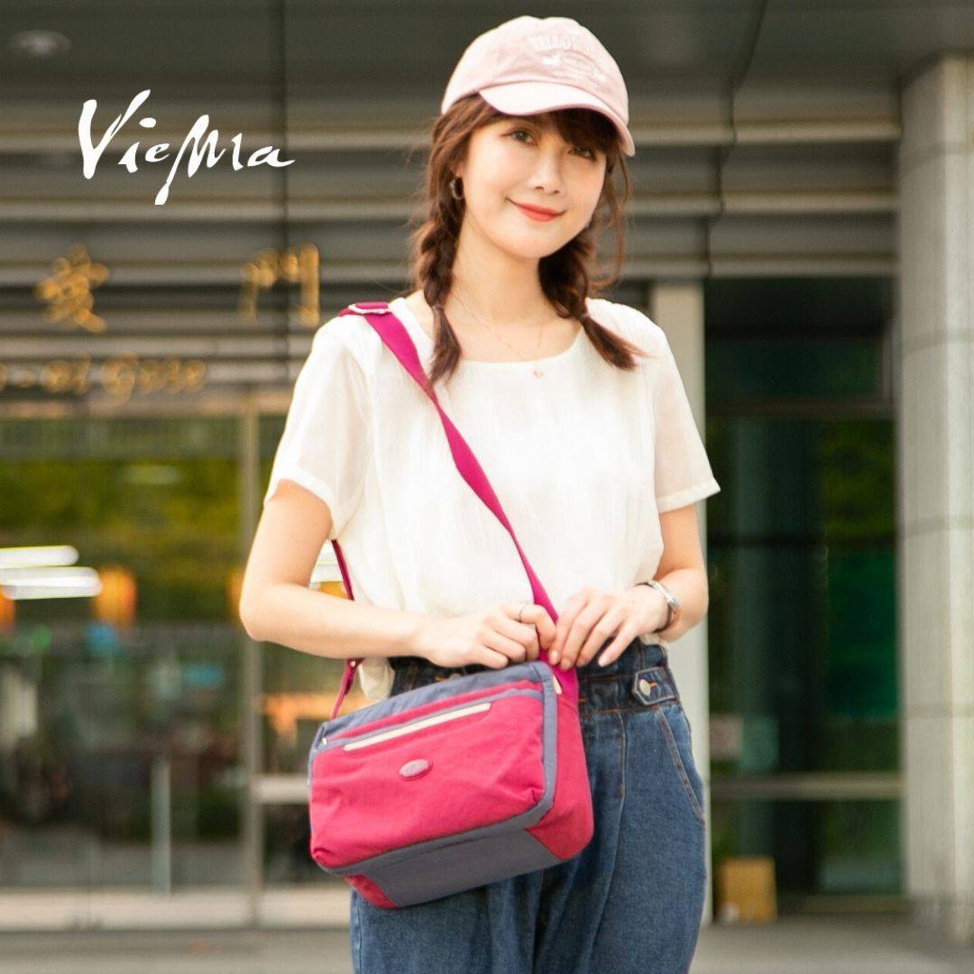 【熱銷補貨】日系千層郵差包-桃粉配藍(5045)