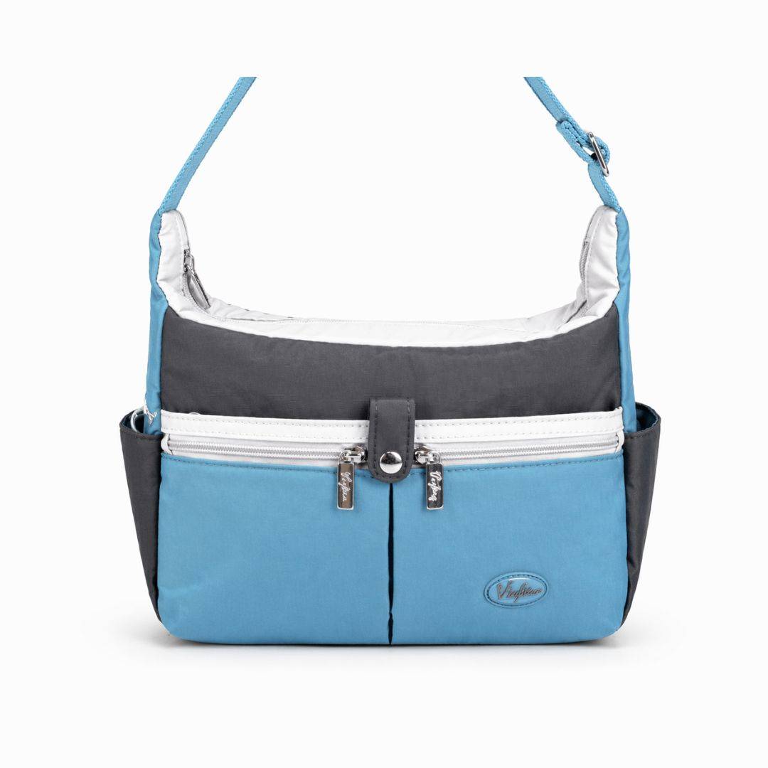 【新品上架】日系休閒多口袋牛角包-英國灰藍(6822)