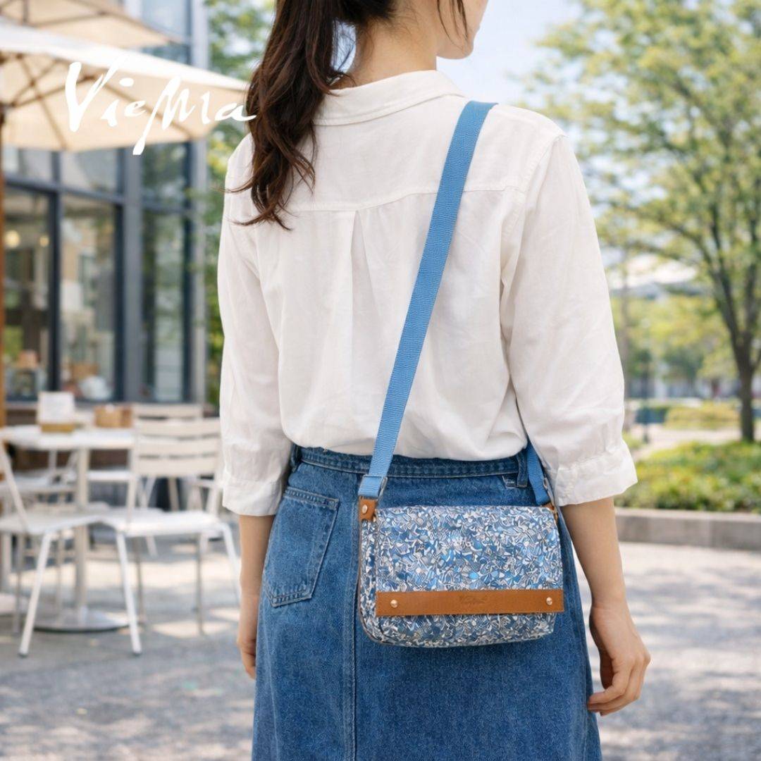 輕日系玩色皮革拼接小方包-限量藍蝴蝶結3397