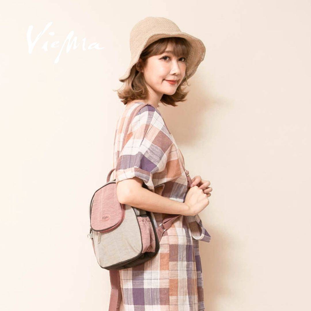 奈良水玉可加大後背包6L-小款豆沙粉9884