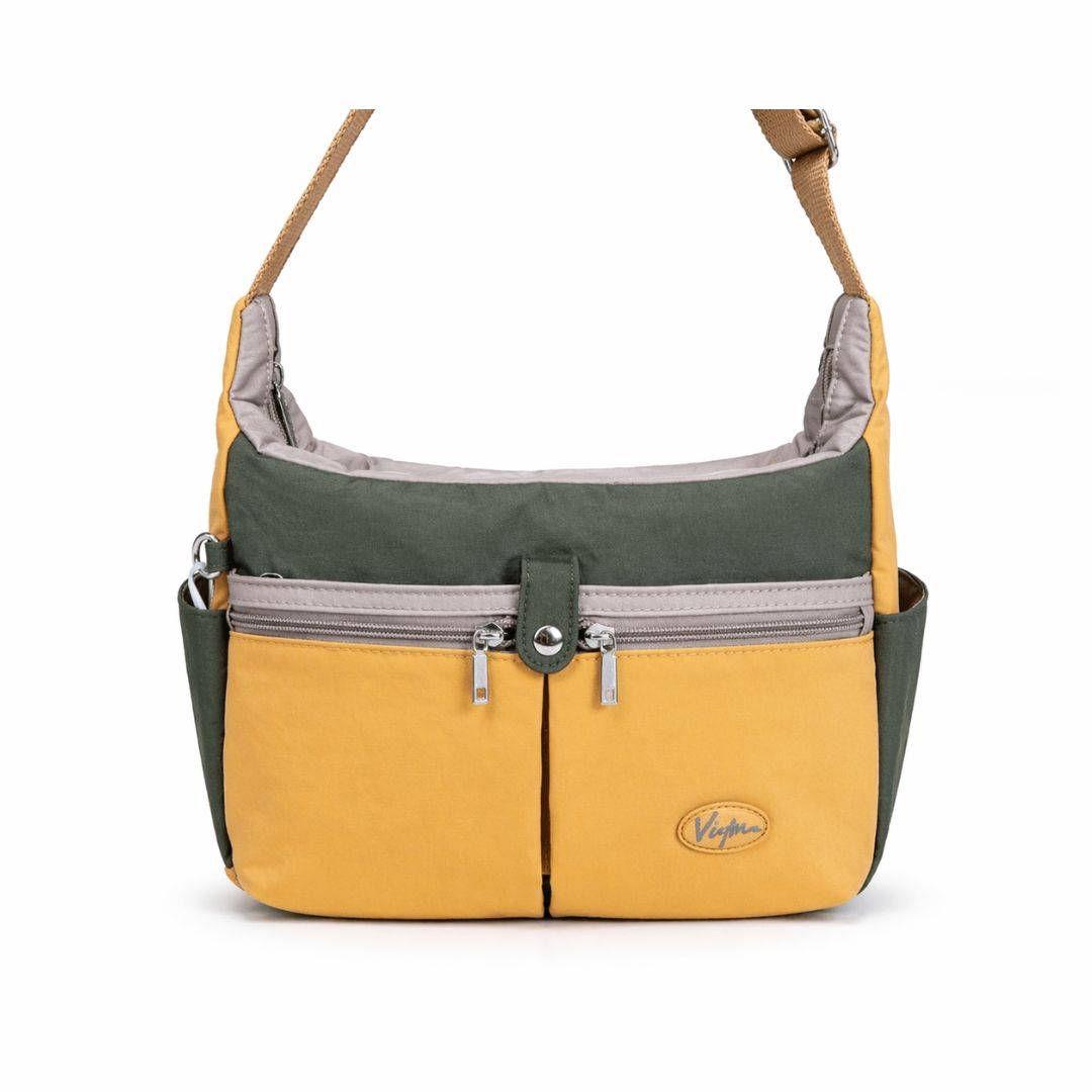 【新品上架】日系休閒多口袋牛角包-大地黃(6822)