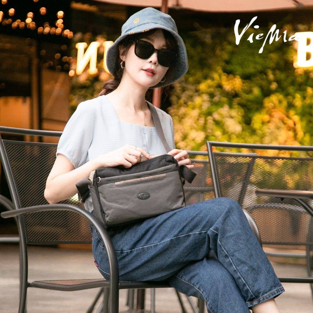 日系千層郵差包-黑配灰(5045)