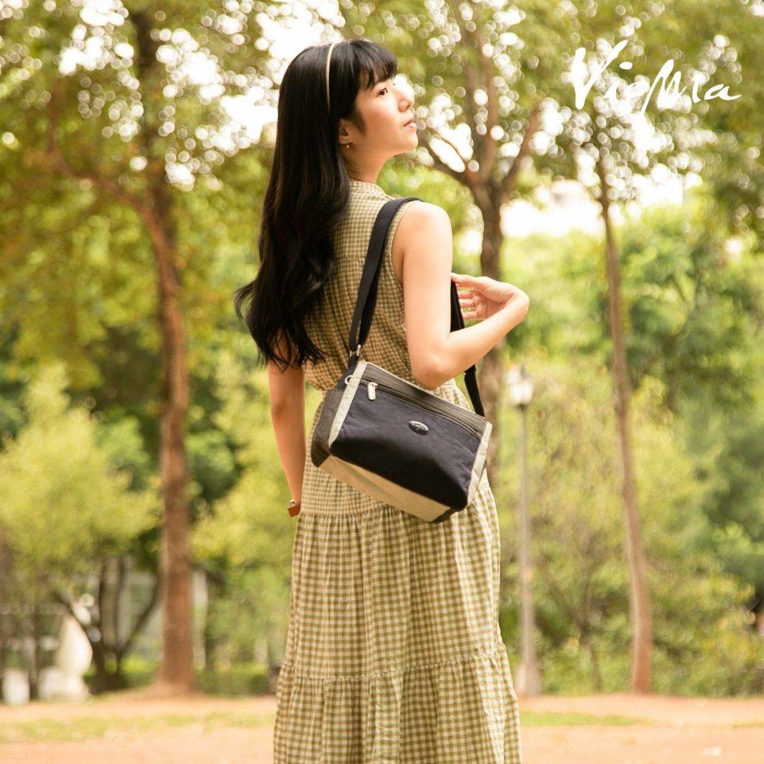 【熱銷補貨】日系休閒郵差長方包-深藍配灰 (7155)