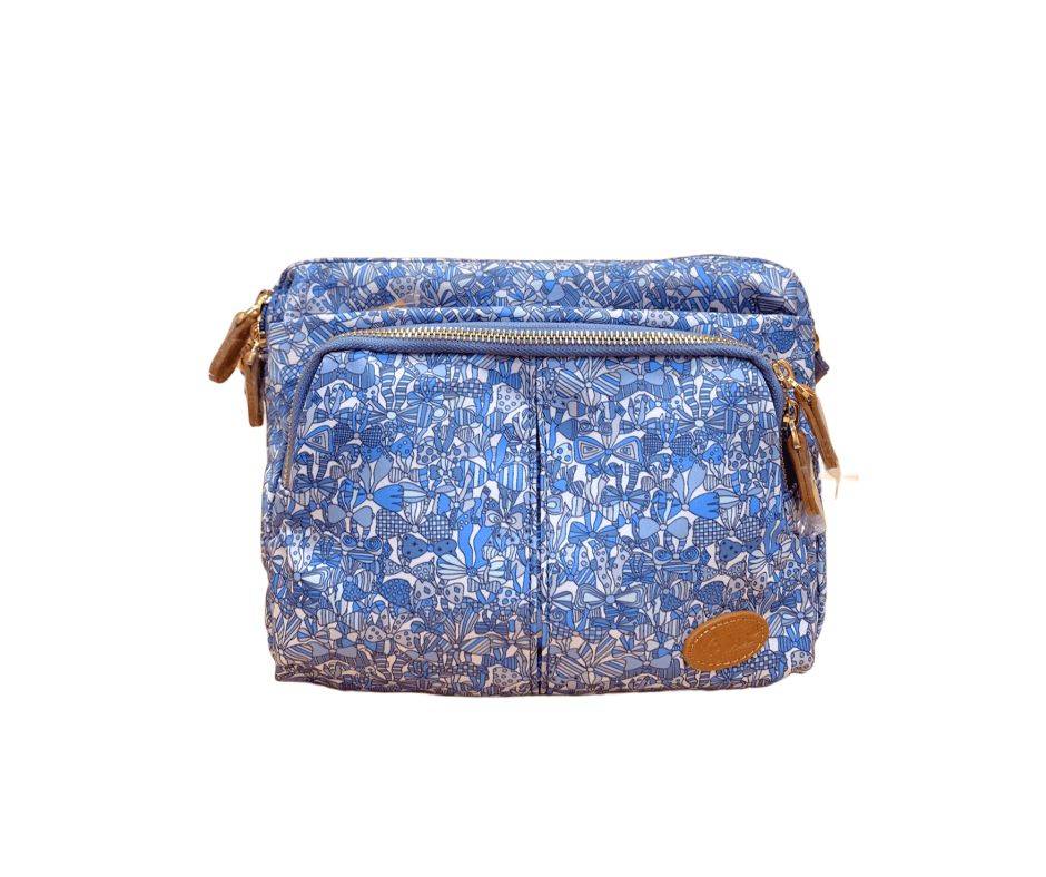 日系職人質感尼龍緞面斜背包-藍蝴蝶結(2960)