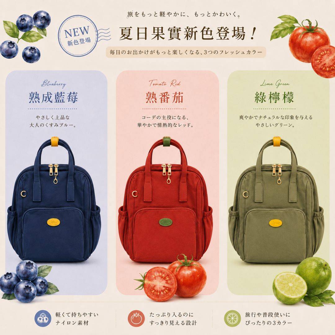 【夏日限定】法式香頌中型可加大登機包15L-果實三色(6030)