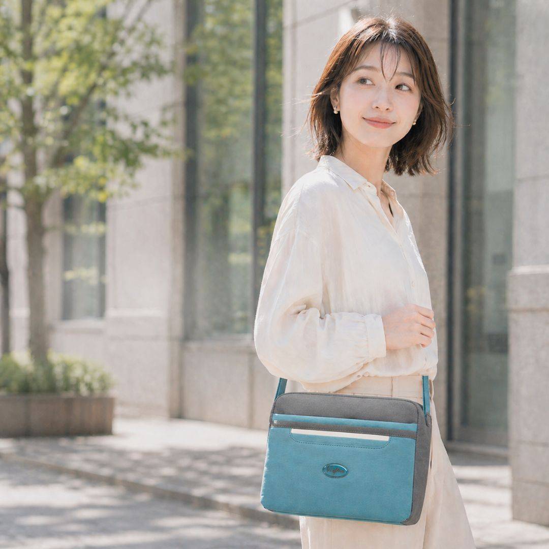 【新色】【6層收納王】日系千層郵差包-英國灰藍(5045)