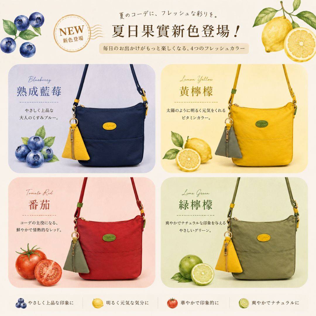 【夏日限定】日系直桶防盜隨身包-附零錢鑰匙包-果實四色(3656)