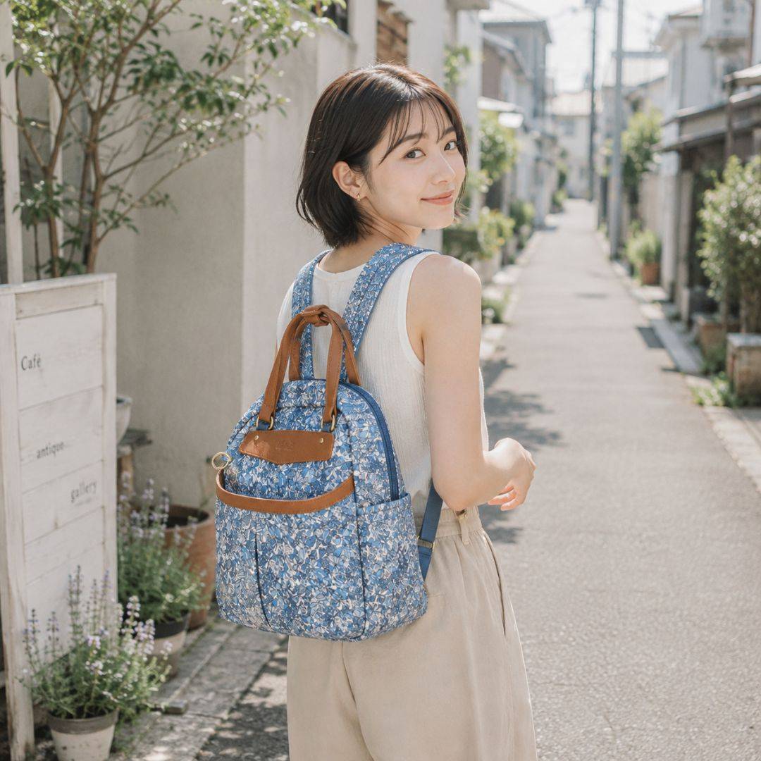 【新品】日本限量藍蝴蝶結-雙提把防盜兩用後背包10L(2903)
