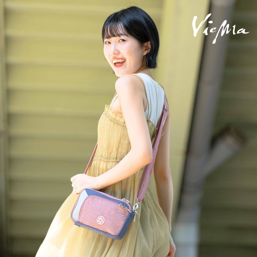 日本限定口袋長夾收納斜背包-豆沙粉7273