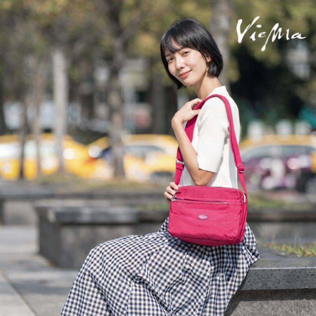日系千層郵差包-玫瑰紅單色5045
