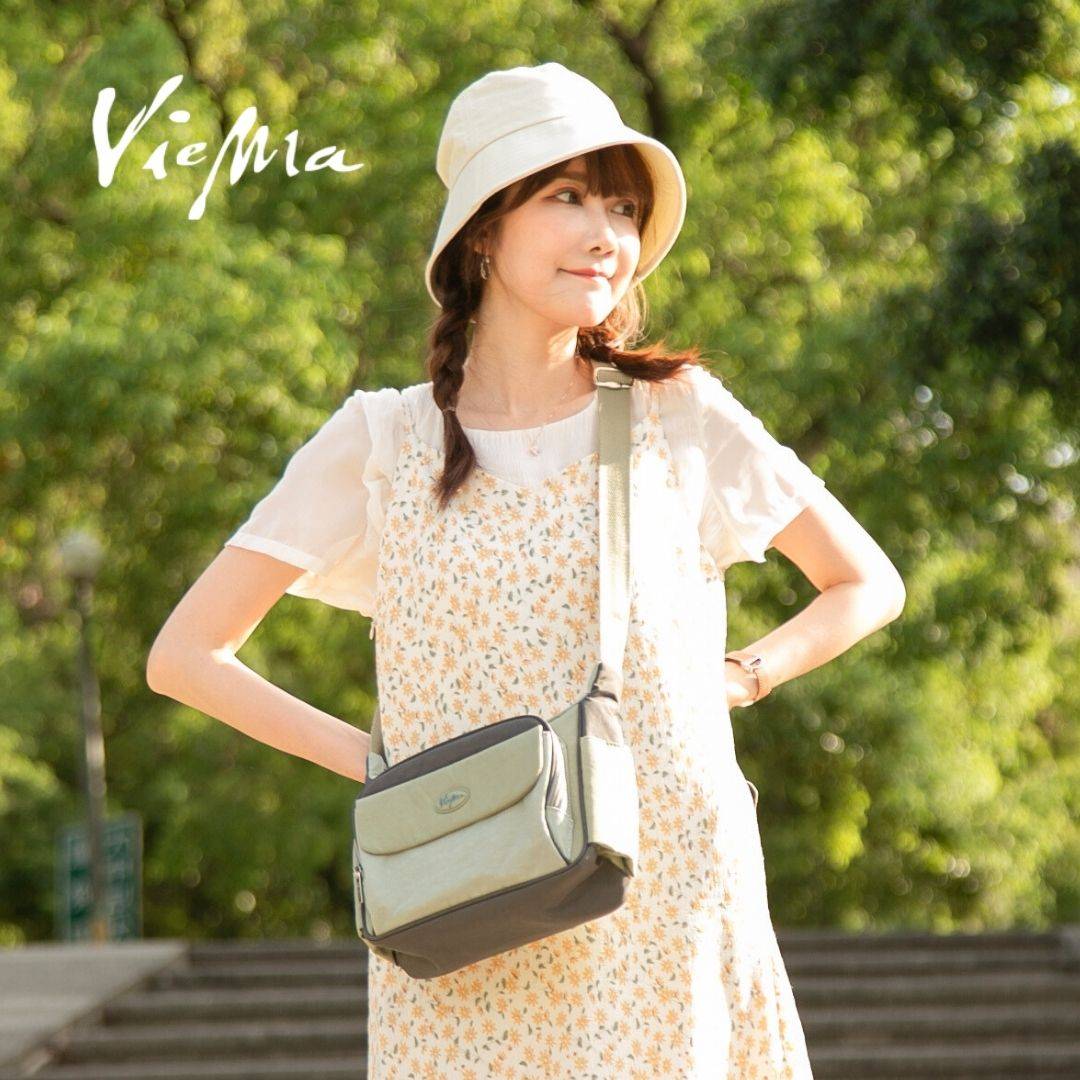 日系旅行船形牛角斜背包-奶綠配灰1661