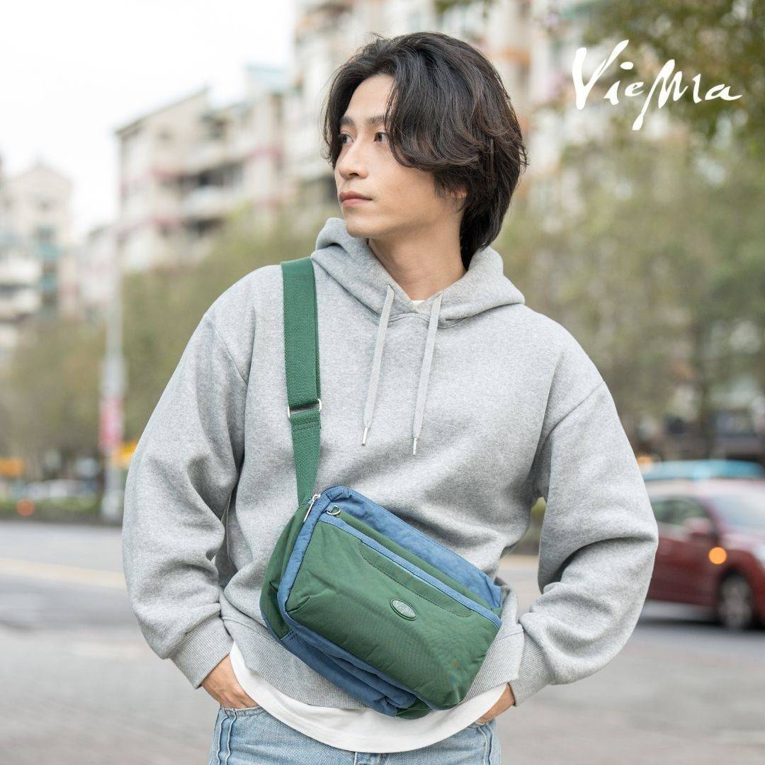 日系千層郵差包-草綠配海藍(5045)