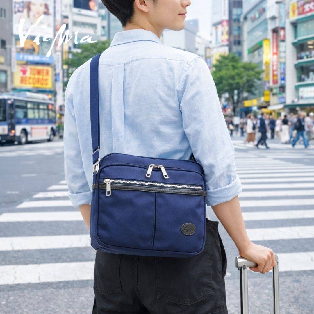 日系質感尼龍大容量郵差包-質感深藍 (3194)