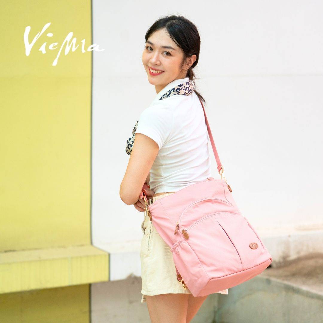 日系文青通勤多功能後背書包-4用包-櫻花粉(2904)